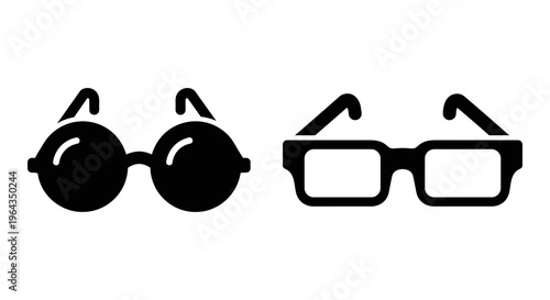 Minimalist black eyeglasses icons, round and rectangular spectacle frames vector set, modern eyewear silhouettes for vision and fashion design