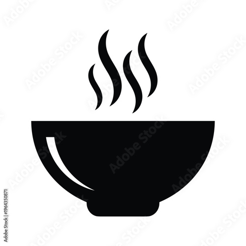 Simple Black Icon of Hot Steam Rising from a Bowl
