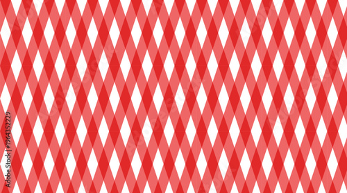 Abstract red and white checkered pattern with diagonal lines. Traditional gingham or picnic tablecloth texture isolated for kitchen decor, holiday wrapping paper and festive textile design.
