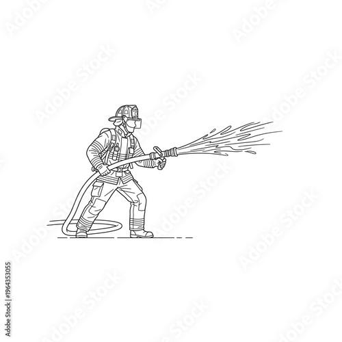 Firefighter spraying water from hose.