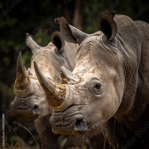 Rhino Trio - A Close-Up of Endangered Wildlife in Natural Habitat.
