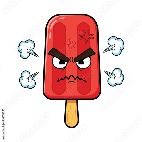 Angry Red Popsicle Character with Steam Clouds
