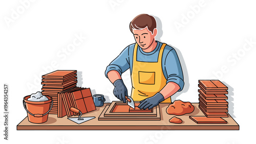 Artisan Crafting: A skilled artisan meticulously works on a construction project, showcasing precision and dedication with every stroke. The image celebrates traditional craftsmanship.
