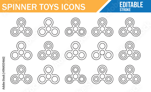 Minimal fidget spinner icons collection editable stroke line vector design