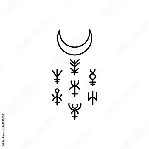Astrology lunar symbols and glyphs collection.