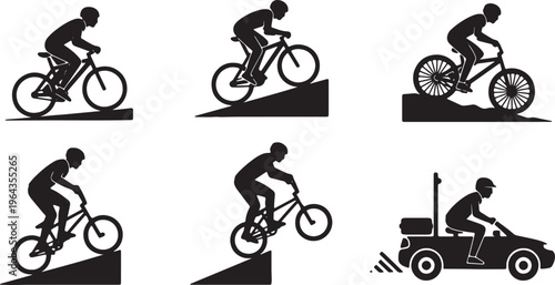 Black Solid Bicycle Rider Action and Trick Silhouettes