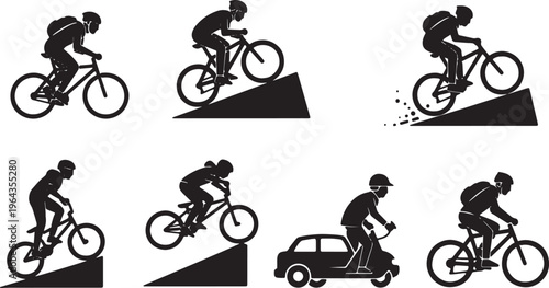 Black Solid Bicycle Rider Action and Trick Silhouettes