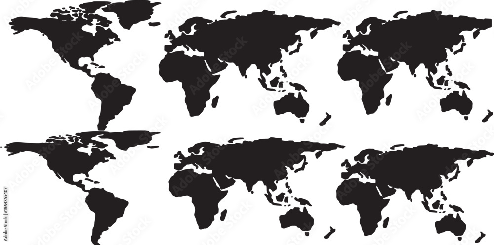 Obraz premium Solid Black Blocky Square World Map Shapes