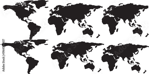 Solid Black Blocky Square World Map Shapes