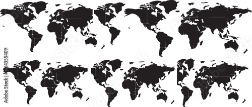 Solid Black Blocky Square World Map Shapes