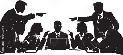 Boardroom Conflict and Intense Argument Gesture Silhouettes