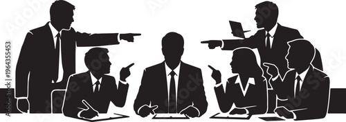 Boardroom Conflict and Intense Argument Gesture Silhouettes