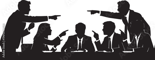 Boardroom Conflict and Intense Argument Gesture Silhouettes