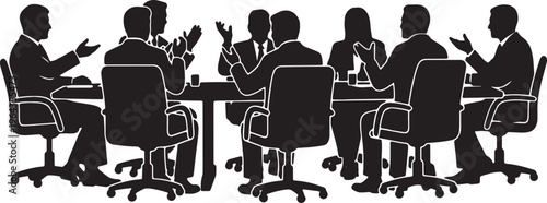 Professional Boardroom Discussion Silhouettes of Business Group on White