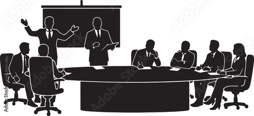 Professional Boardroom Discussion Silhouettes of Business Group on White