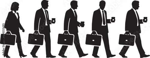Street View Silhouettes of Business Commuters Walking