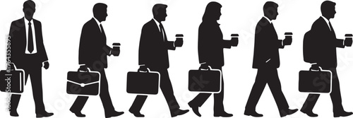 Street View Silhouettes of Business Commuters Walking