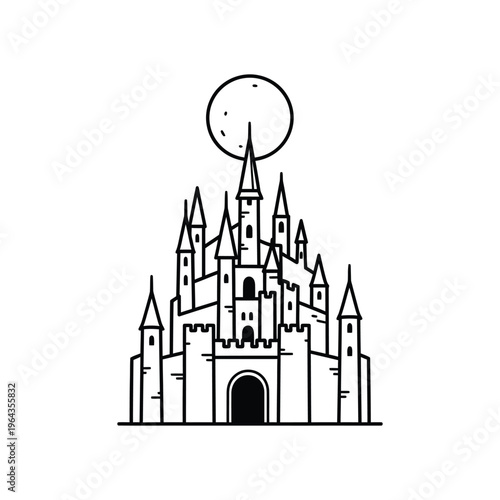 Black and white medieval fantasy castle.