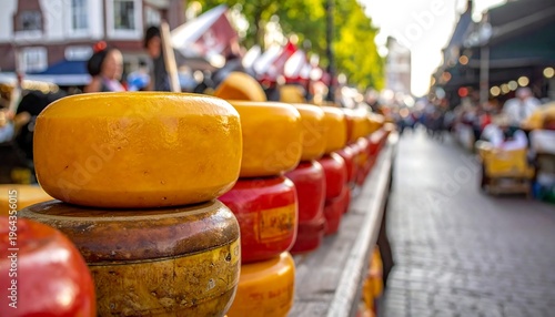 Dutch Cheese Market - A Colorful Display of Gouda and Edam.