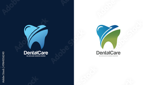 Dental care logo design with tooth icon and slogan