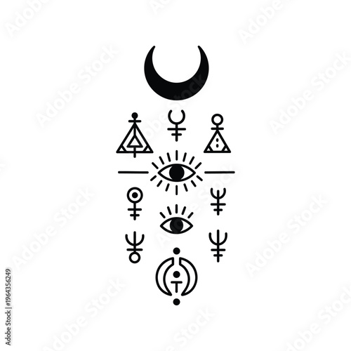 Various occult symbols and astrology signs.