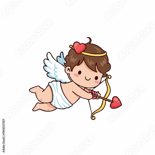 Cute cupid angel cartoon with heart bow and arrow.