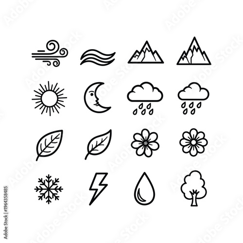 Weather forecast icons on white background.