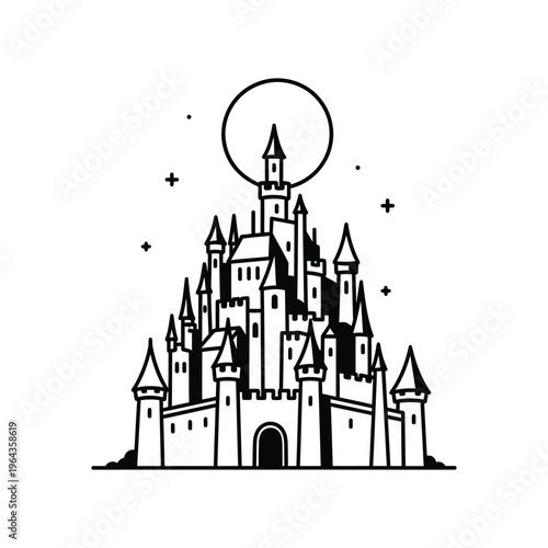 Fantasy Castle with Towers and Turrets.