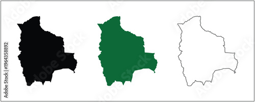 Bolivia Map Silhouette Solid Black Outline and Satellite Style Vector Isolated on White Background