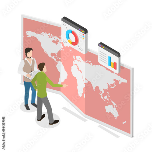 3D Isometric Flat Vector Illustration of Studying Data for Weather Forecasting, Meteorology Scenes. Item 2
