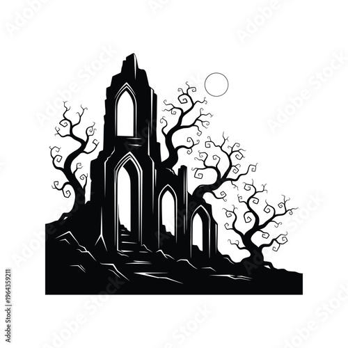 Gothic Architecture Silhouette of Building.