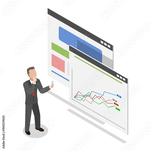 3D Isometric Flat Vector Illustration of AI and Sales, Artificial Intelligence Marketing Strategies. Item 2