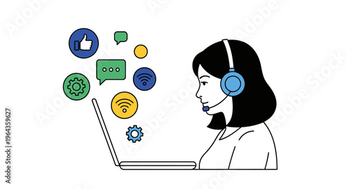 Woman wearing headset with laptop.