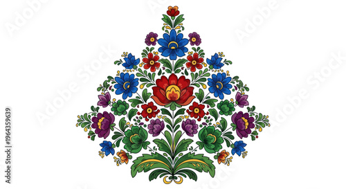 Colorful floral embroidery design pattern.