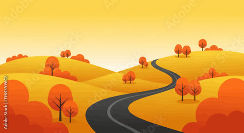 Winding road through orange hills landscape.