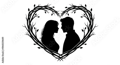 Silhouette of Loving Couple Faces.
