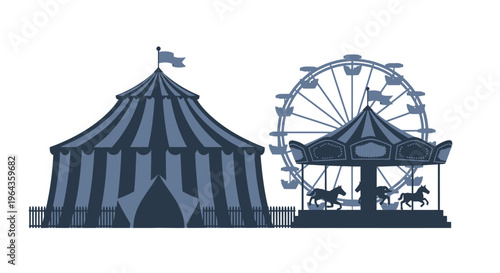 Colorful illustration of a carnival tent.