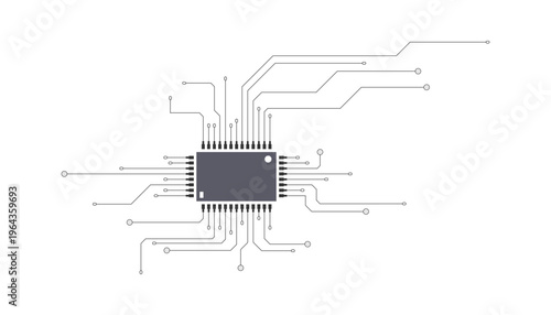 Circuit board design vector illustration with chip and connection lines