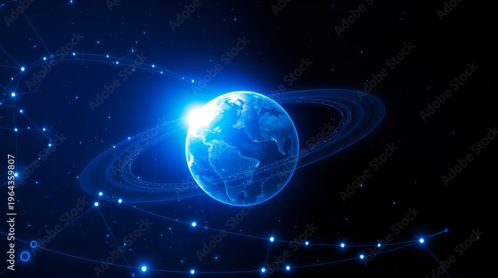 Obraz premium Glowing blue planet in deep space.