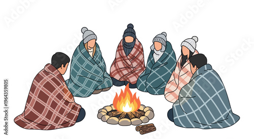People sitting around a campfire together.