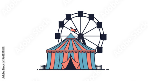 Colorful carnival tent with ferris wheel.