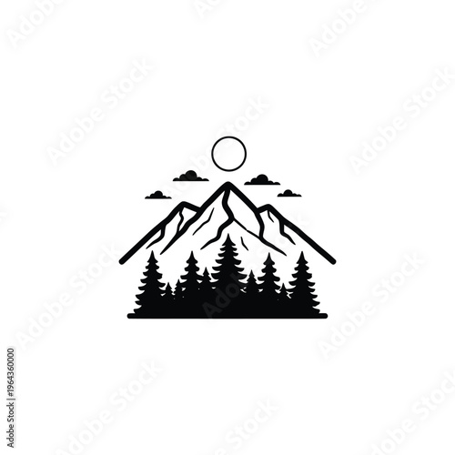 Black silhouette of pine trees.