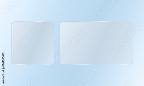 Minimal glassmorphism card set with square and wide frosted panels on light blue background