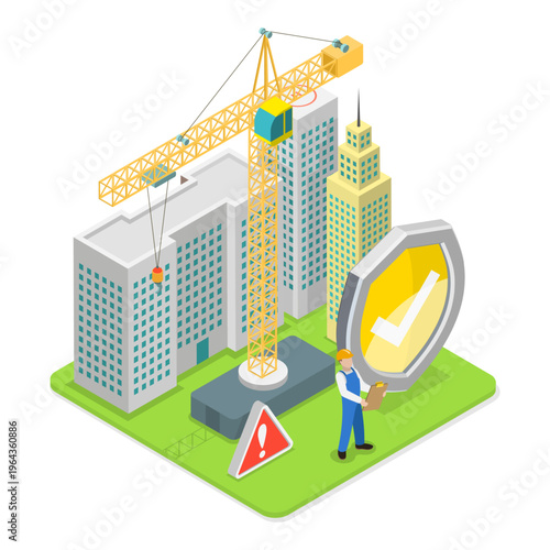 3D Isometric Flat Vector Illustration of Safety and Health at Work, Productive Working Environment. Item 2