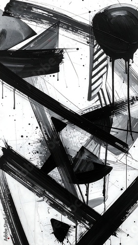 Dynamic Abstract Expressionism - Bold Black Strokes on White Canvas.