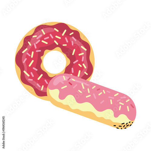 Sweet Treats: Pink Donut and Eclair with Sprinkles - Vector Illustration