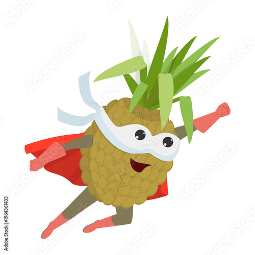 3D Isometric Flat Vector Illustration of Pineapple Hero, Humorous Superhero Cartoon Character Making Expressive Gestures In Mask and Costume. Item 1