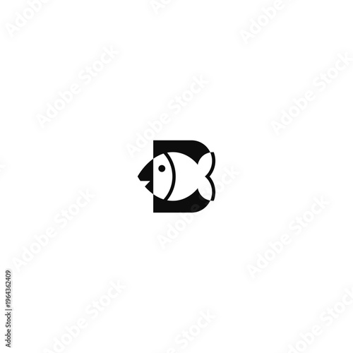 B fish letter, black and white logo.