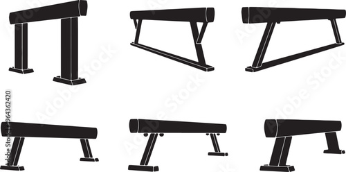 Black Solid Balance Beam Types Silhouettes Set of Six on White Background