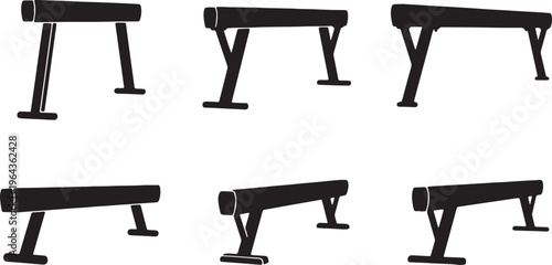 Black Solid Balance Beam Types Silhouettes Set of Six on White Background